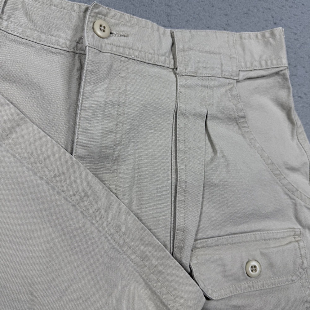 Cabelas Women Khaki Tan Cargo Shorts Pleated Front Cotton Blend Size 10 Regular